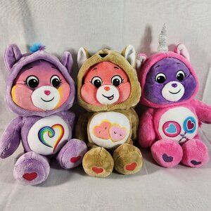 Care Bears Hoodie Plush LOT of 3 Togetherness + Love A Lot Fox + Unicorn EUC
